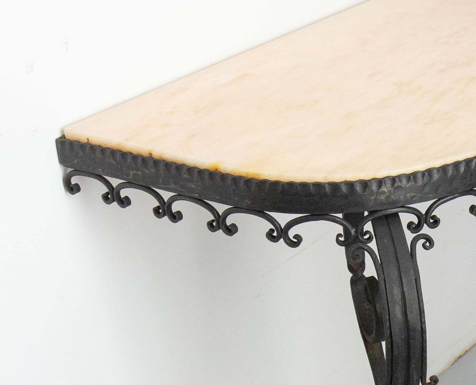 French Wrought Iron And Marble Top Console, Louis XV Style, Mid Century photo vintage