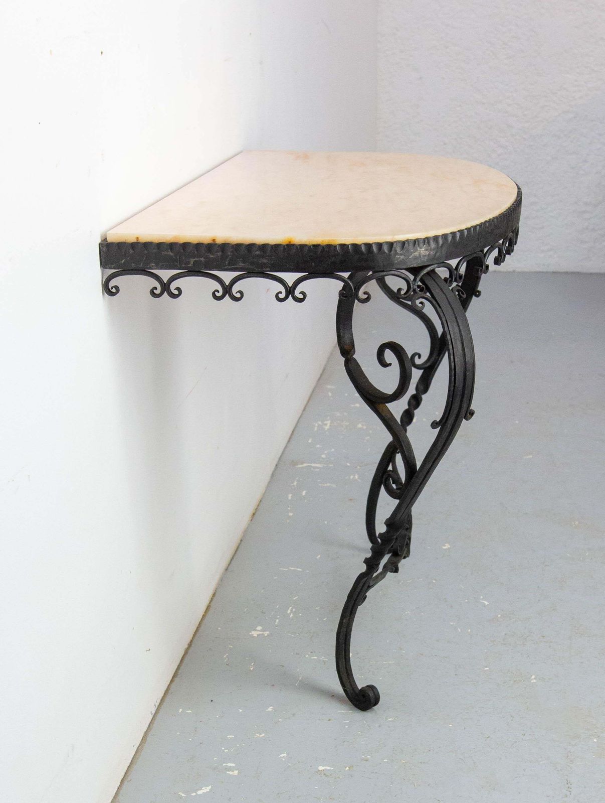 photo furniture French Wrought Iron And Marble Top Console, Louis XV Style, Mid Century