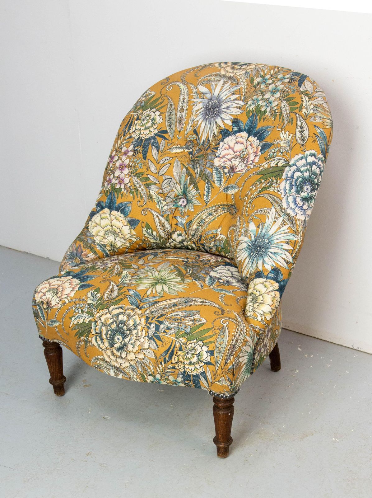 Antique Armchairs Reupholsted Chauffeuse Napoleon III French Late 19th Centuty photo for sale