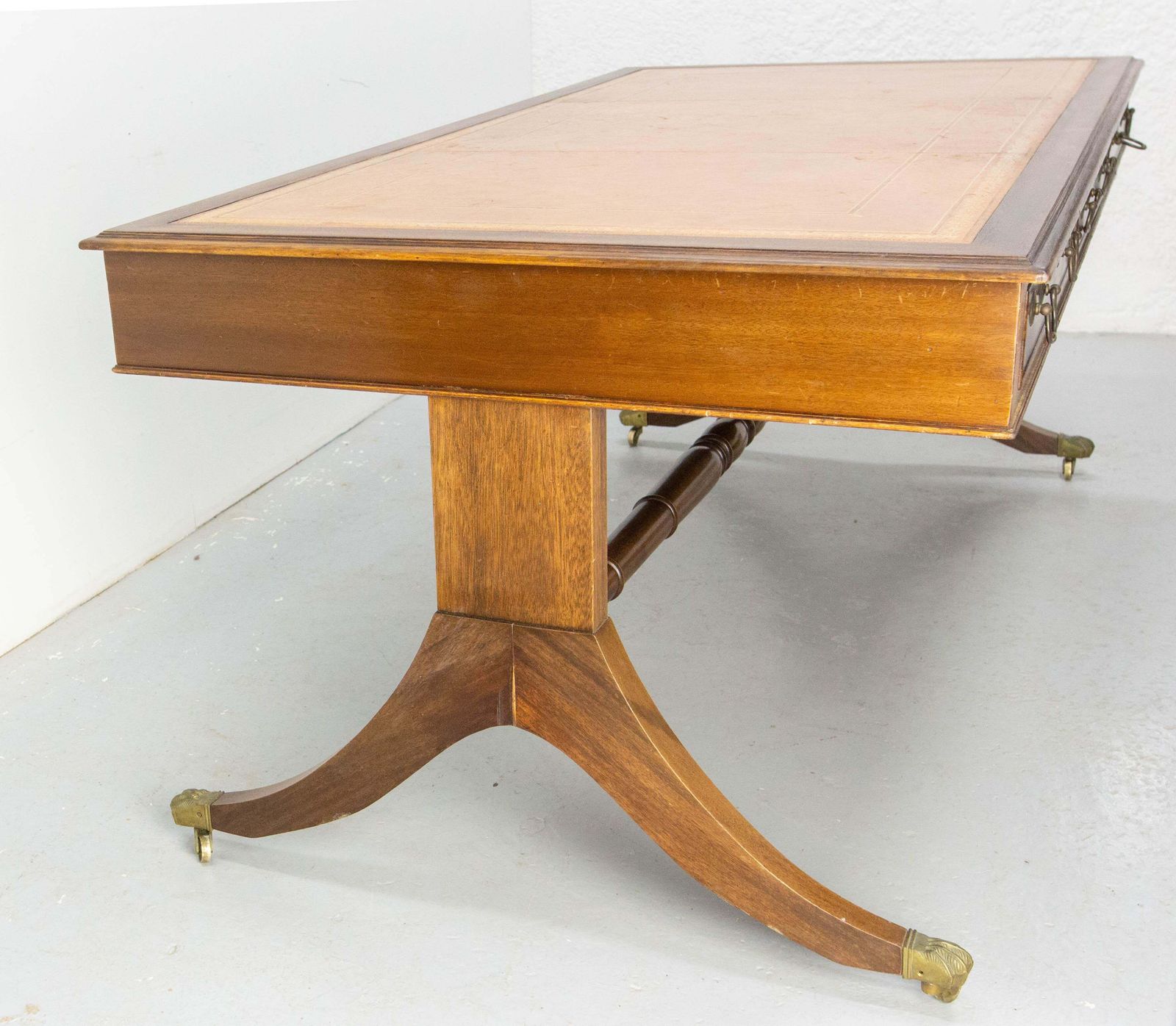 English Patinated Large Desk, Double Side, Wood, Leather & Iron Circa 1900 photo 2534.0