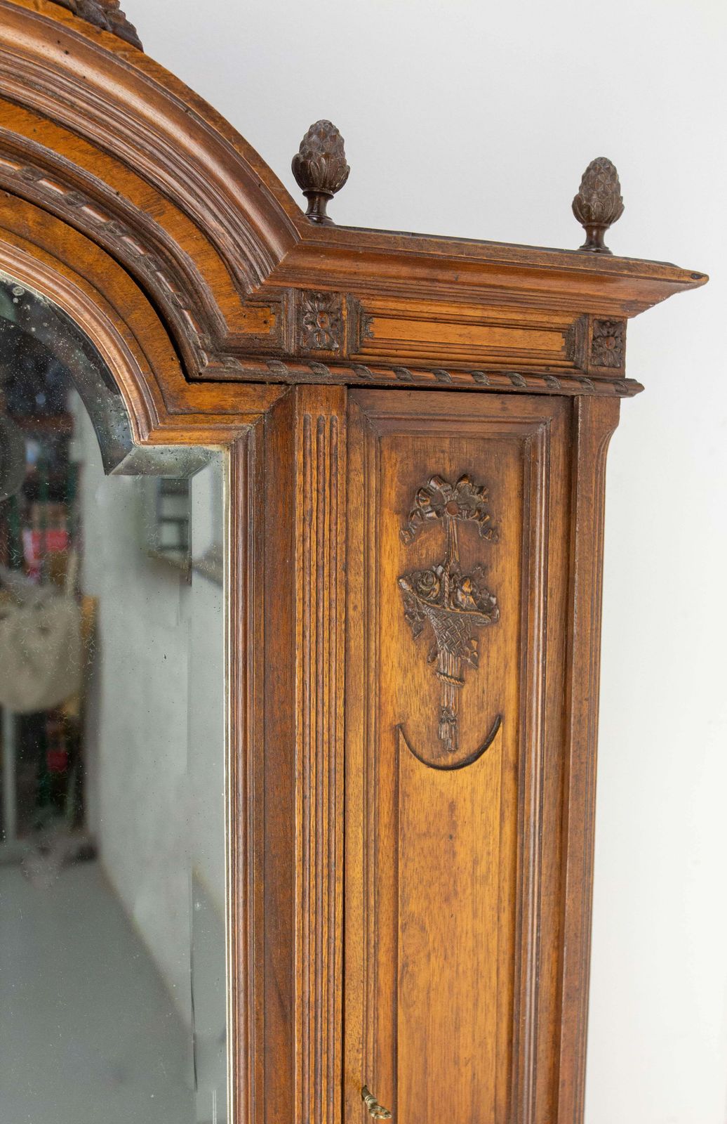 French Walnut & Beveled Mirror Little Armoire Chef D'oeuvre, Circa 1900 photo vintage