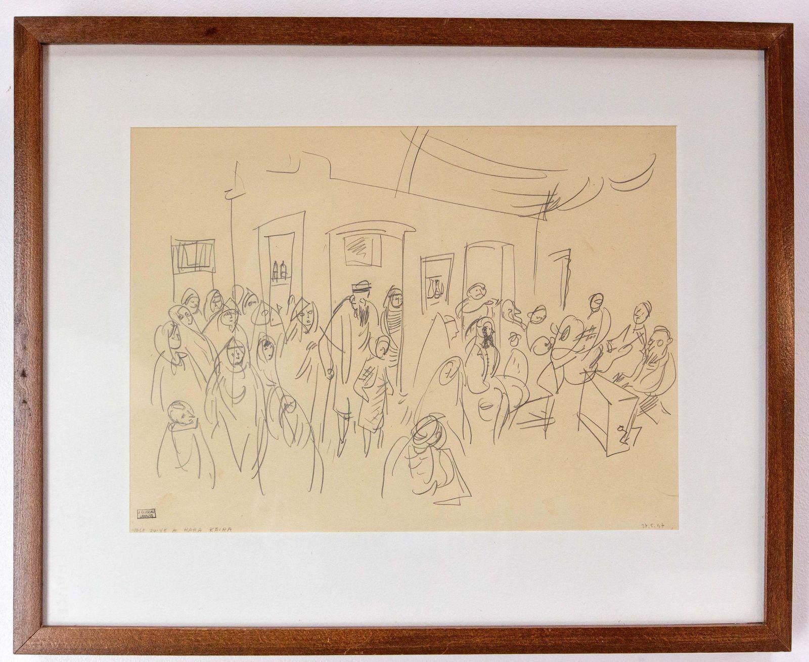 French Jean Lanauve Cluzeau Pencil Drawing Jewish Wedding In Hara Kbira, 1947 photo furniture