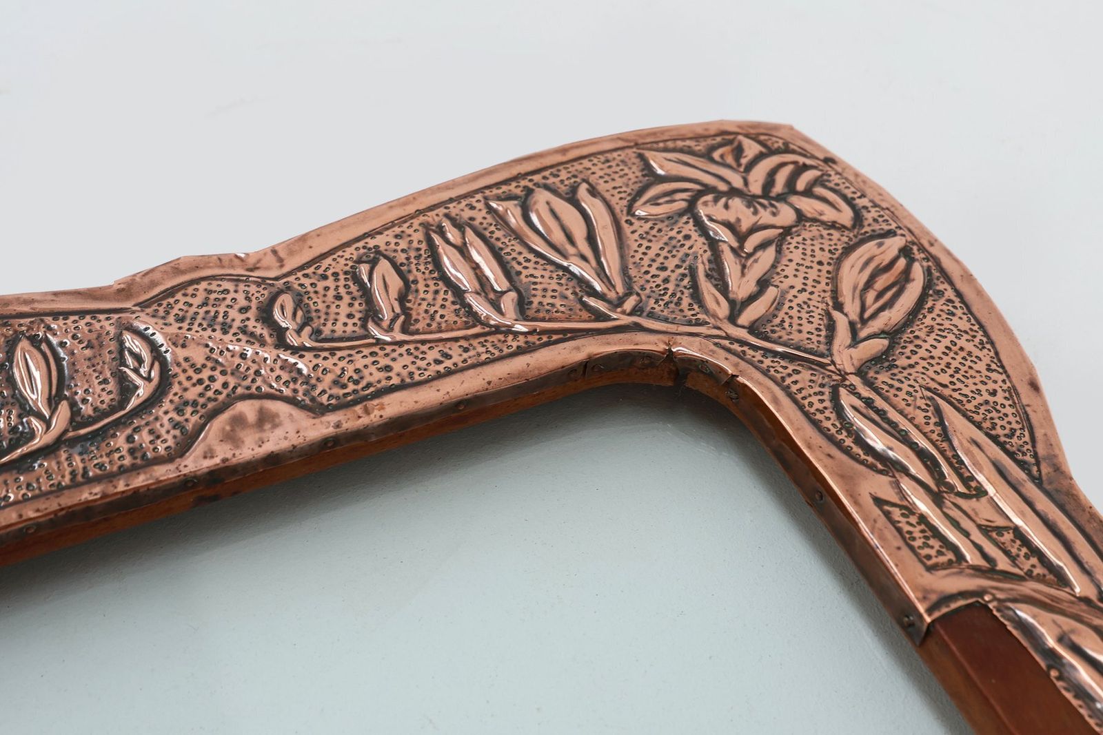 Art Nouveau Embossed Copper And Wood Art Picture Frame, France, 1910s photo buy