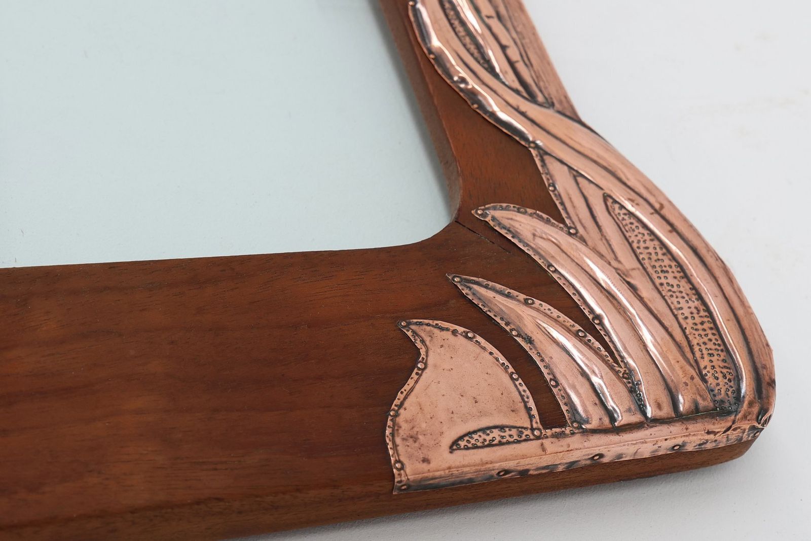 Art Nouveau Embossed Copper And Wood Art Picture Frame, France, 1910s photo vintage