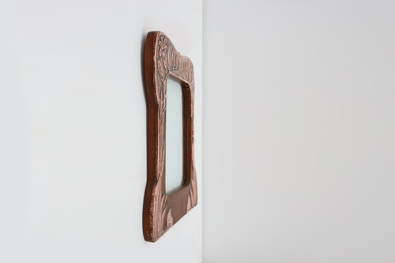 photo furniture Art Nouveau Embossed Copper And Wood Art Picture Frame, France, 1910s