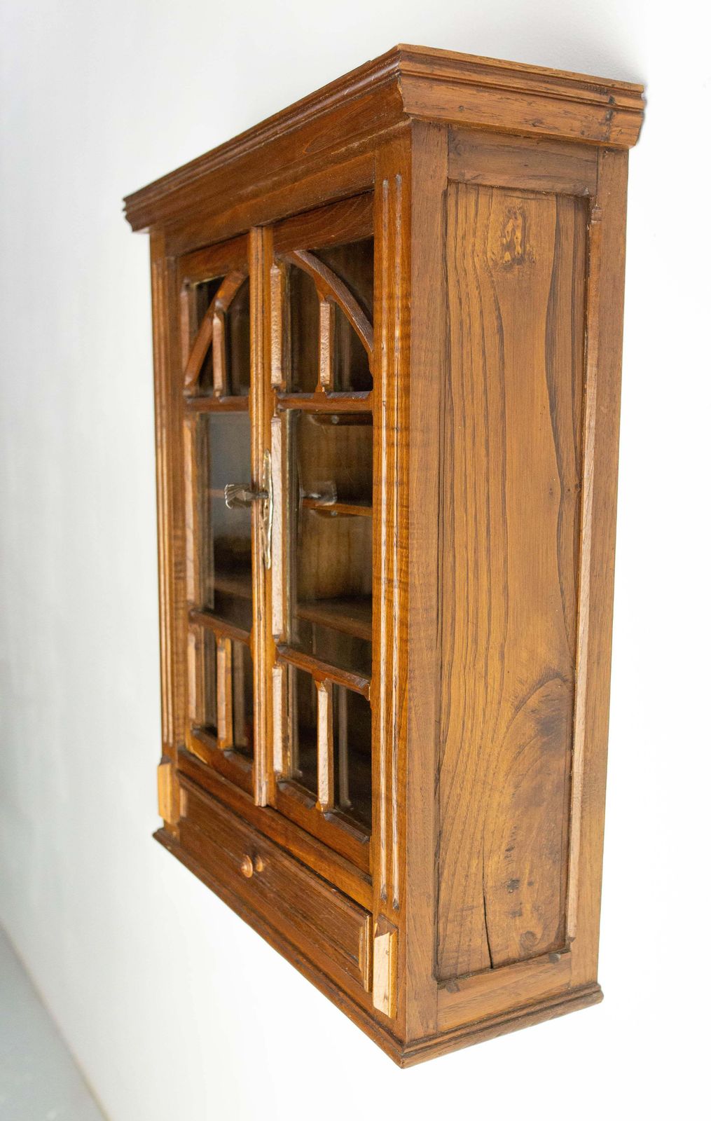 French Little Armoire Two Doors Oak & Glass Wall Cabinet, Circa 1920 photo 740.0