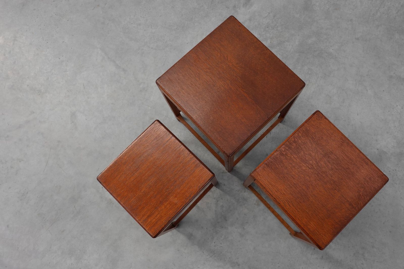 Art Deco Oak Stacking Tables, France, 1920s, Set Of 3 photo vintage