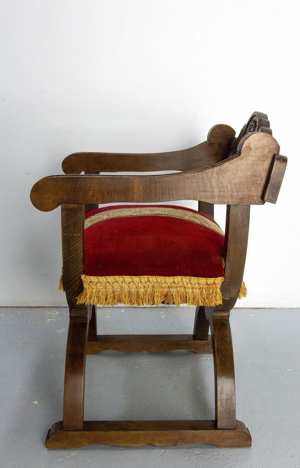 French Carved Beech & Upholstery Curule Or Dagobert Armchair, Circa 1960 photo Furniture
