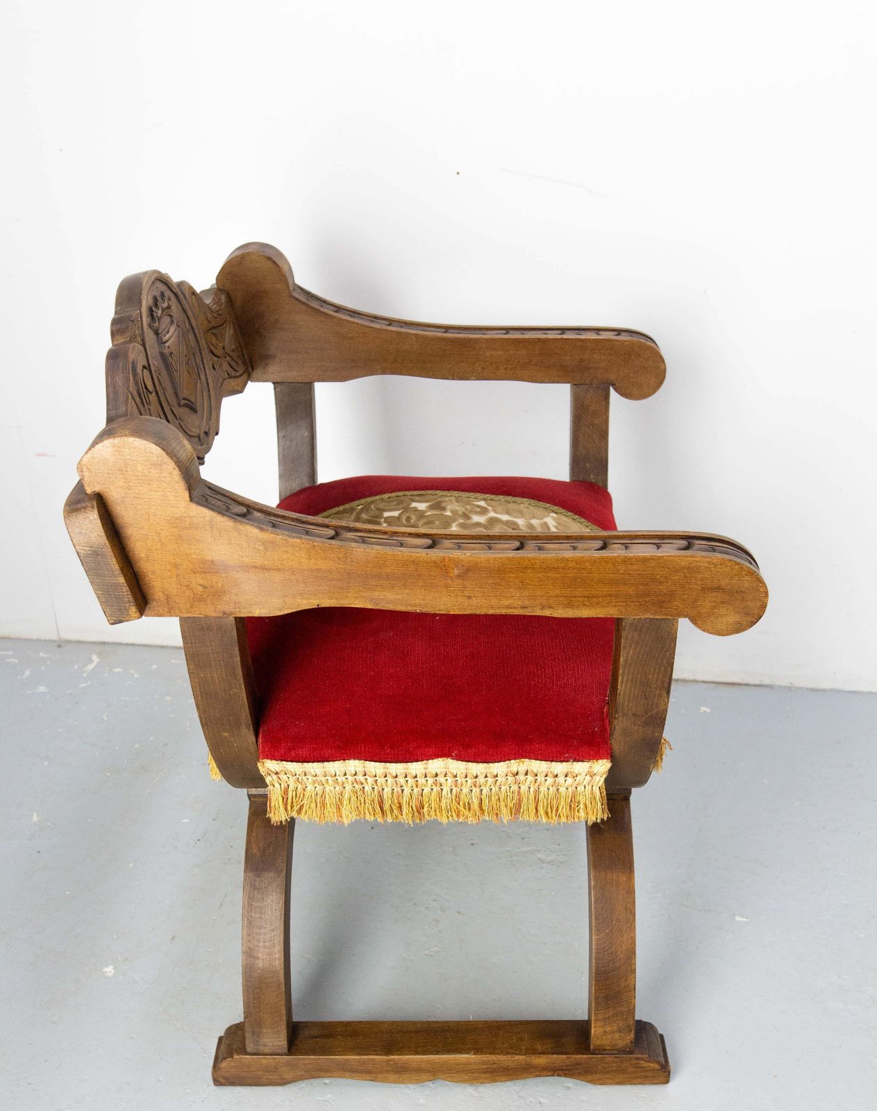 photo furniture French Carved Beech & Upholstery Curule Or Dagobert Armchair, Circa 1960