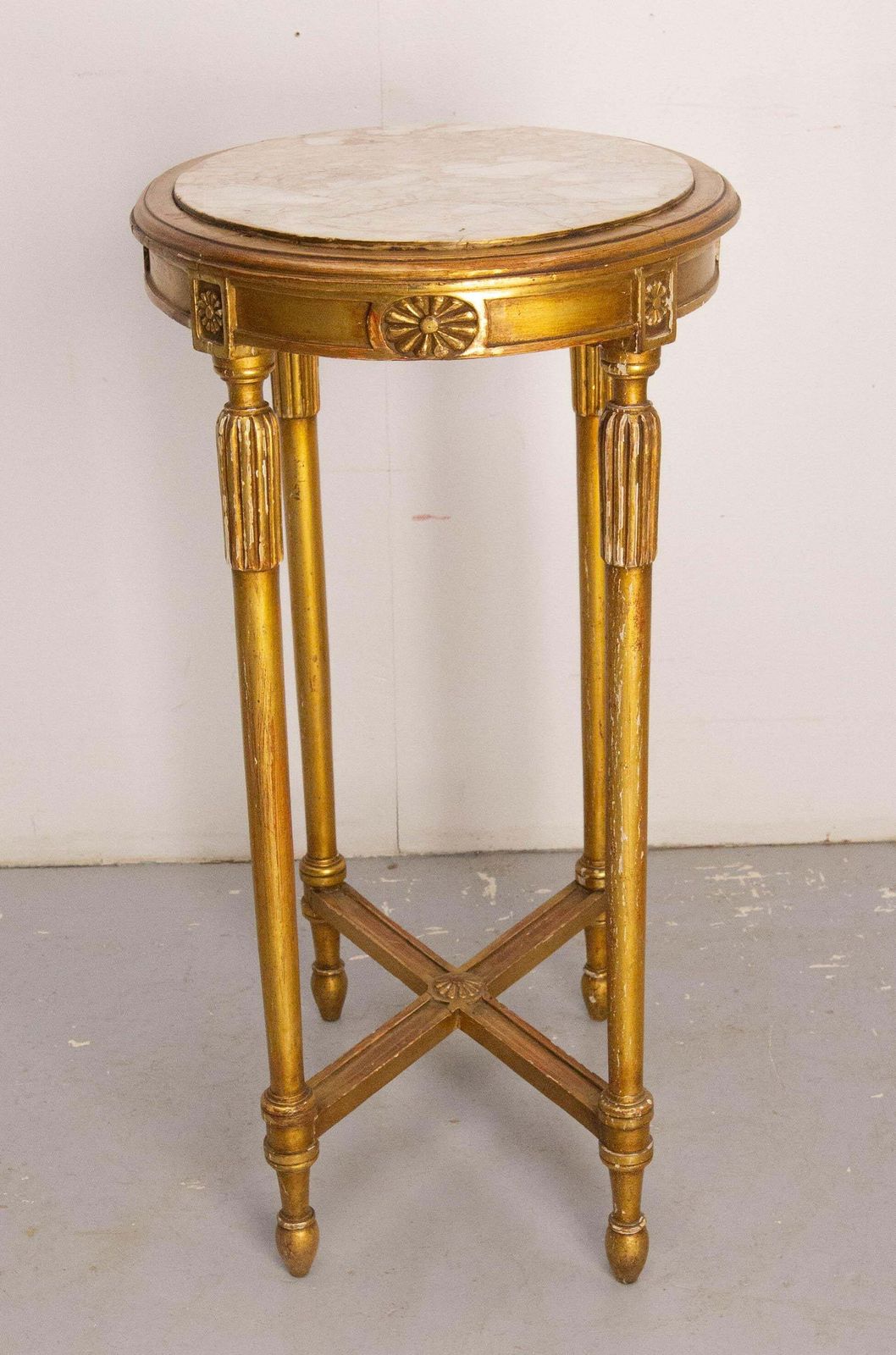French Painted Wood & Marble Top Sellette Louis XVI Style Circa 1960 photo 578.0