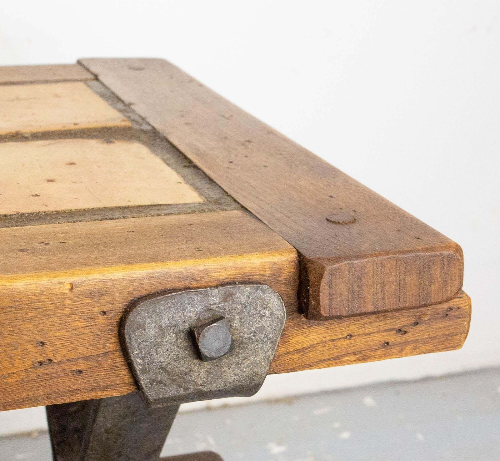photo for sale French Terracotta Tiles & Chestnut Top & Wrought Iron Coffee Table, Circa 1960