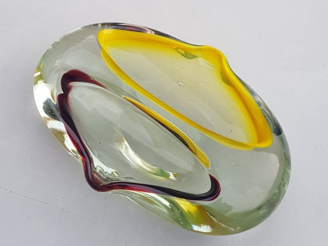 Murano Glass Ashtray With Yellow And Red Opening, 1960s