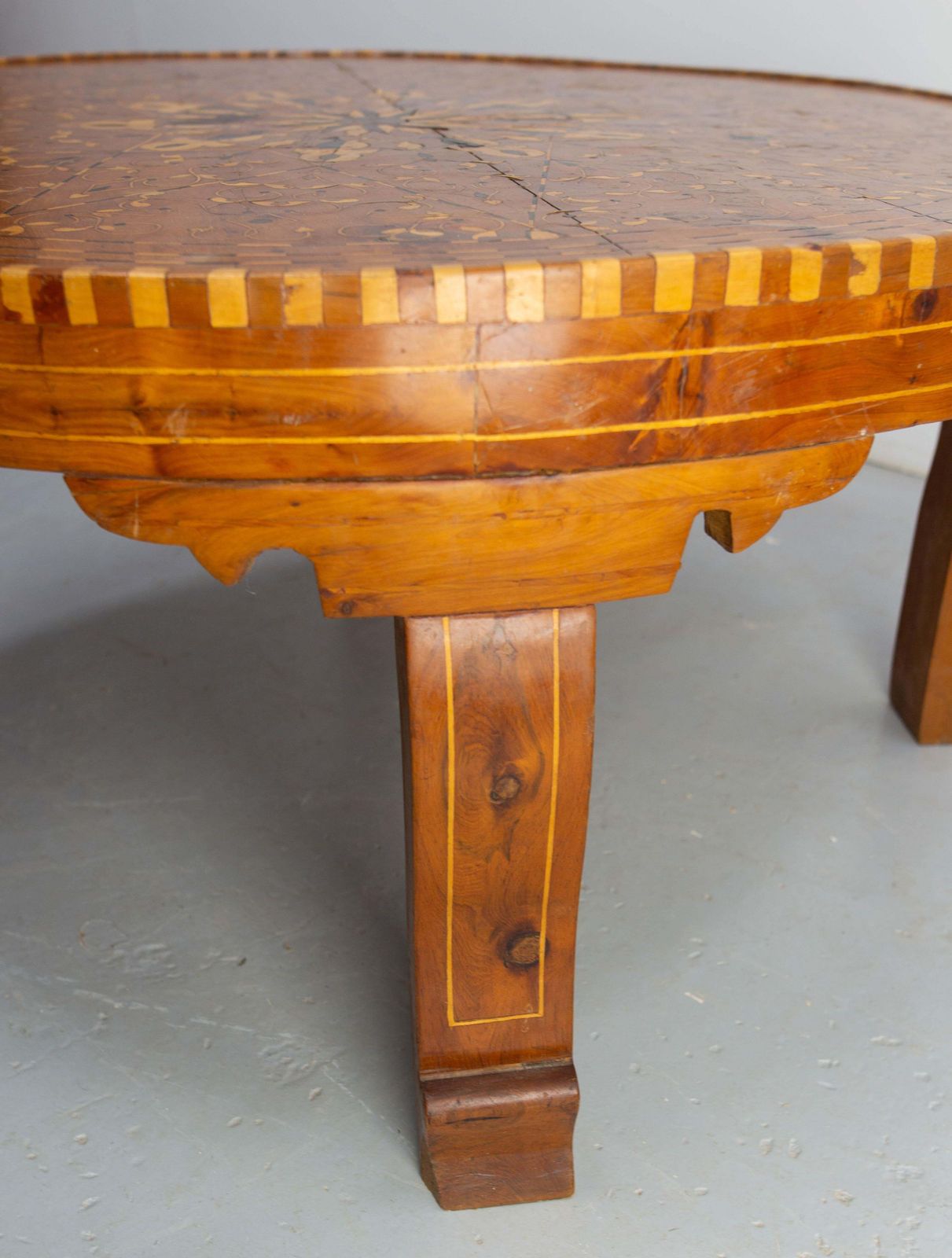 Furniture Moroccan Inlaid Atlas Cedar Central Or Coffee Table  20th Mid Century photo
