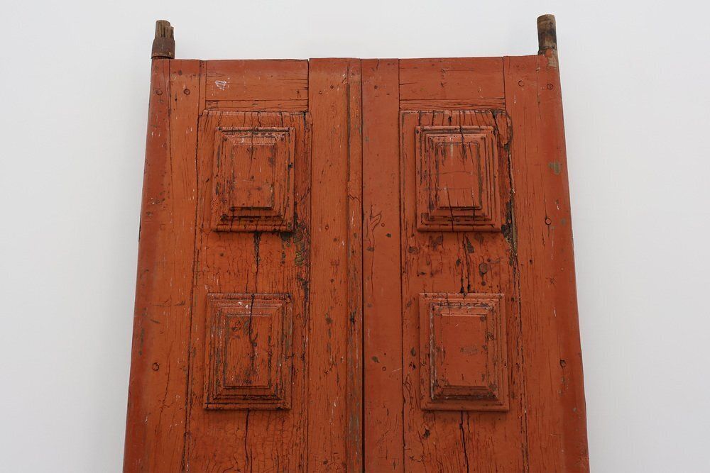 Large 17th Century Terracotta Lacquered Oak Monastery Doors, Portugal, Set Of 2 photo furniture