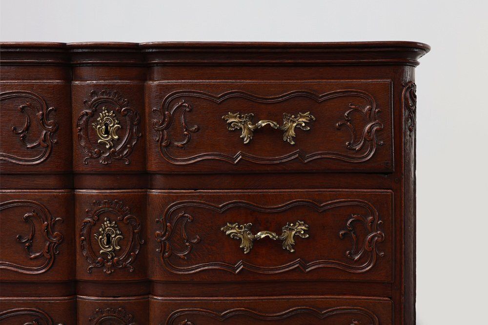 French Louis XV Style Hand Crafted Oak Chest Of Drawers, 18th Century photo vintage