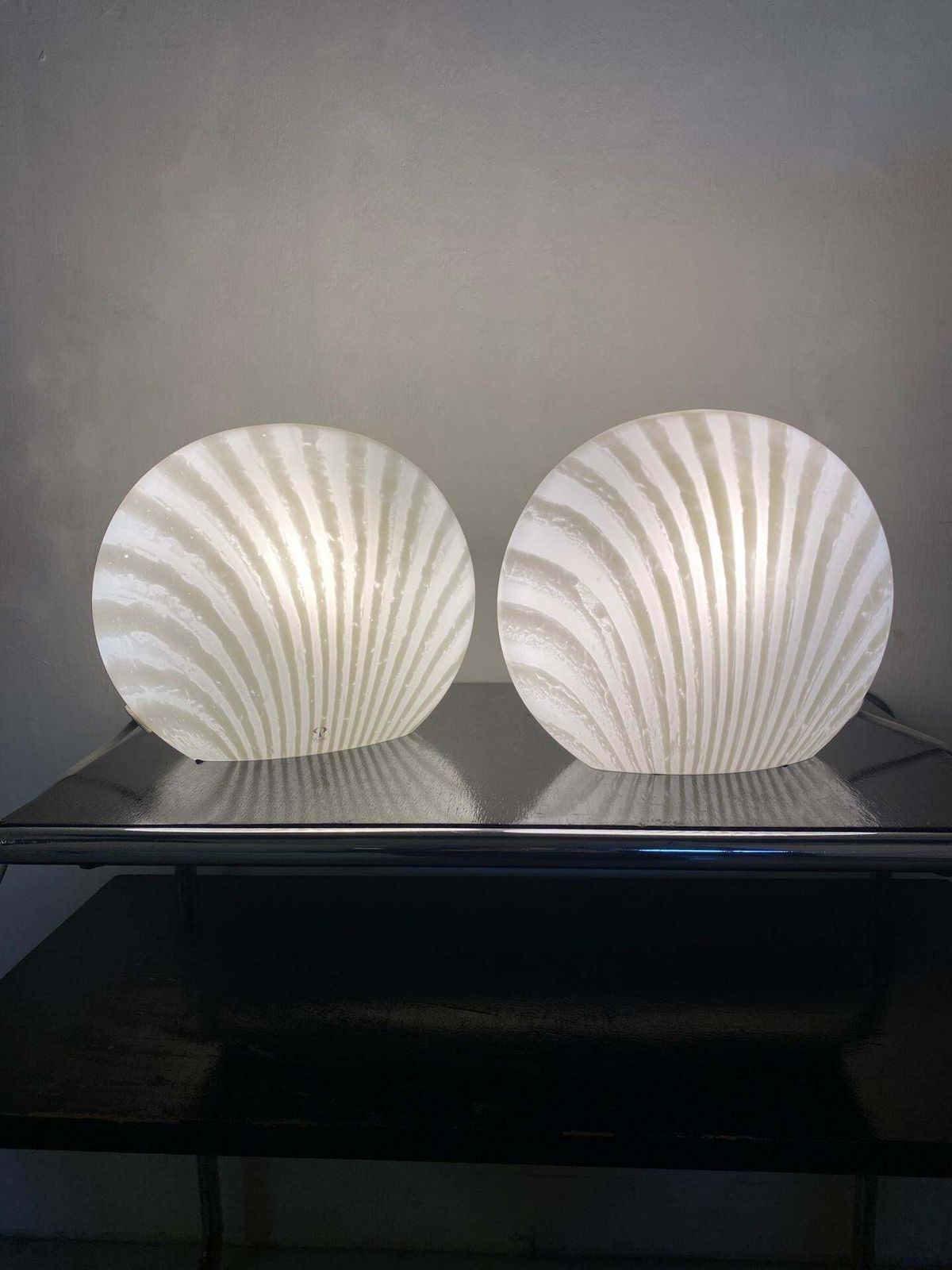 Moon Shell Table Lamps Glass Peill Putzler  Zebra Series 1960 Set photo for sale