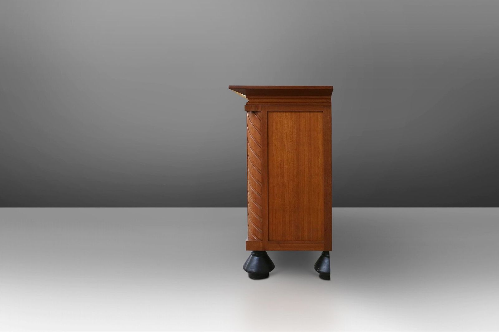 Art Deco Brutalist Belgian Sideboard In Oak And Brass Details, 1940s photo buy