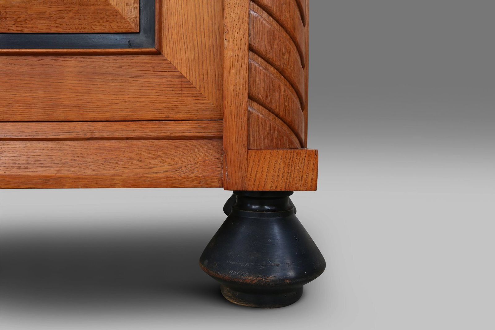 photo buy Art Deco Brutalist Belgian Sideboard In Oak And Brass Details, 1940s