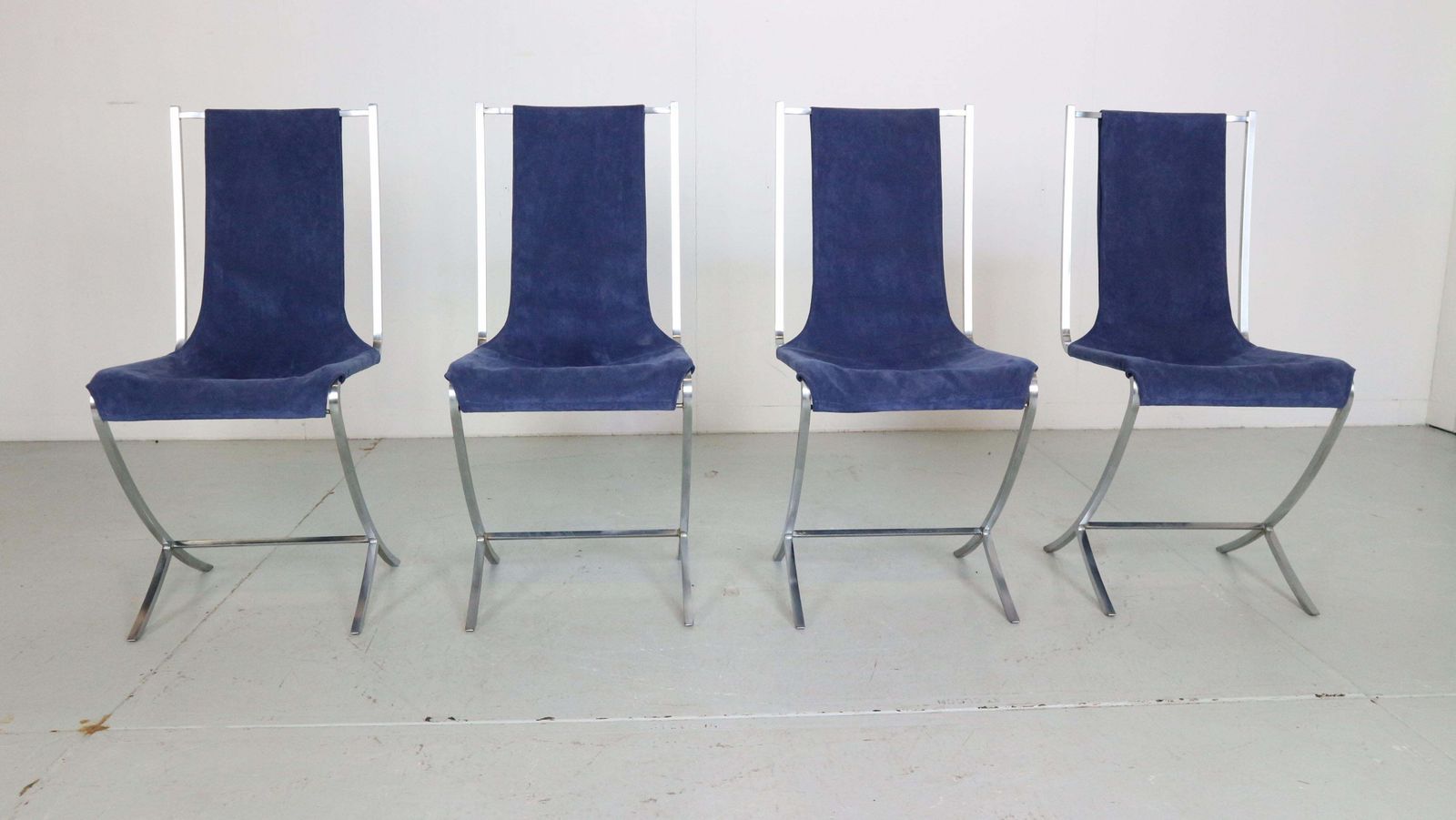 Pierre Cardin Set Of 4 Dinning Chairs Velvet& Steel For Maison Jansen, 1970 photo for sale