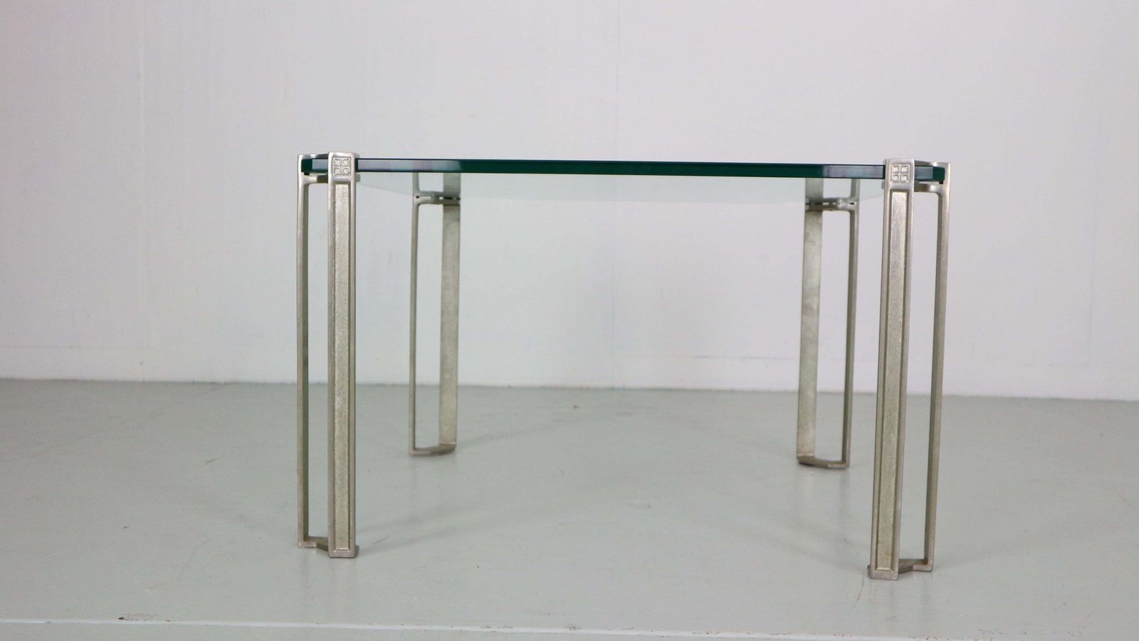 photo for sale Peter Ghyczy For Ghyzcy Square Glass Coffee Table, 1970's Hollywood Regency