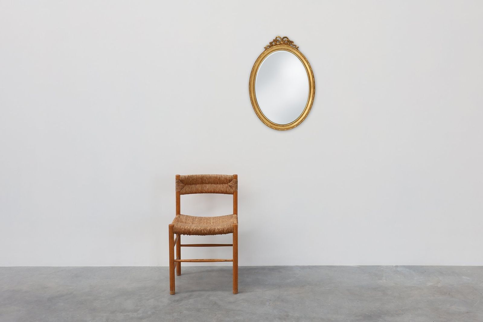 Oval Shaped Carved Gilded Baroque Mirror With Beveled Glass, 1960s photo for sale