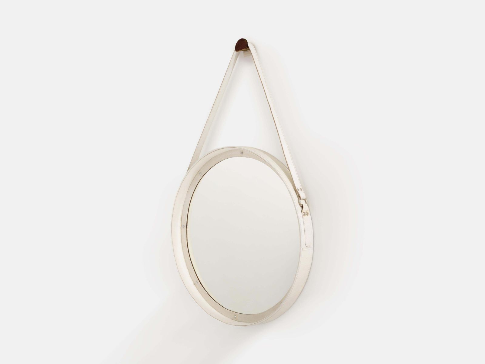 Miroir rond en cuir crème Jacques Adnet, 1940 photo furniture