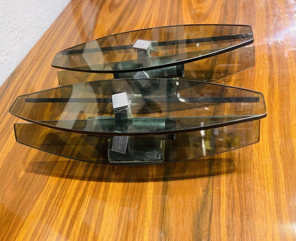 Smoked Glass Wall Lamps With Chrome Inserts From Fontana Arte, Set Of 2 photo for sale
