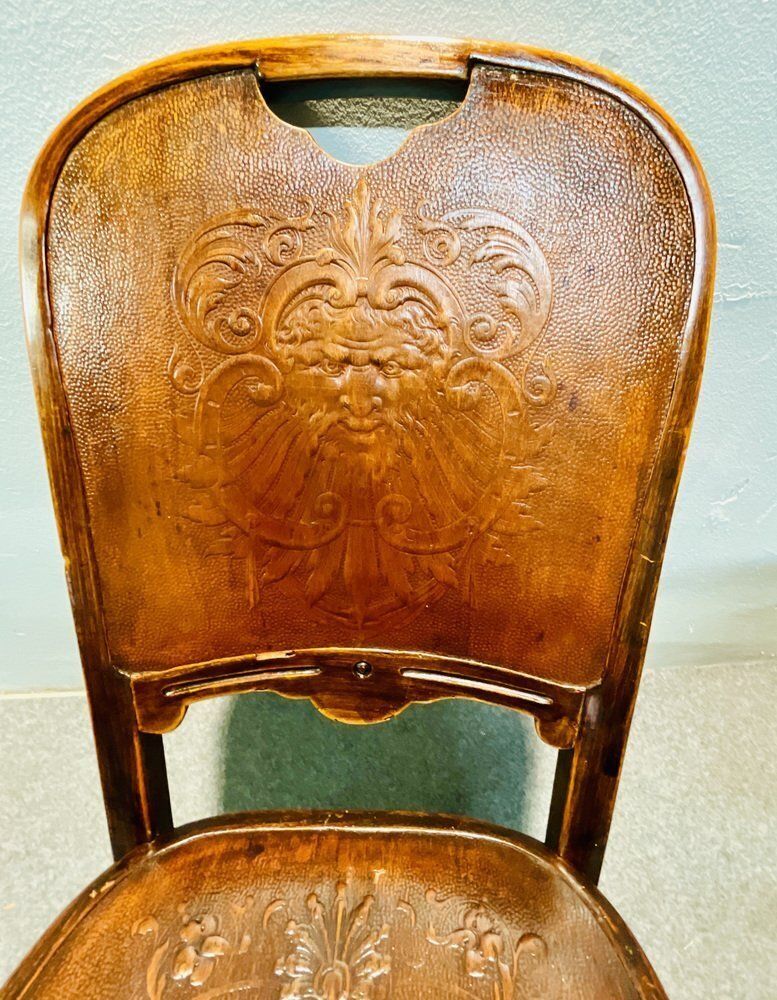 Hand Pantographed Khon Chairs From Thonet, 1906, Set Of 6 photo vintage