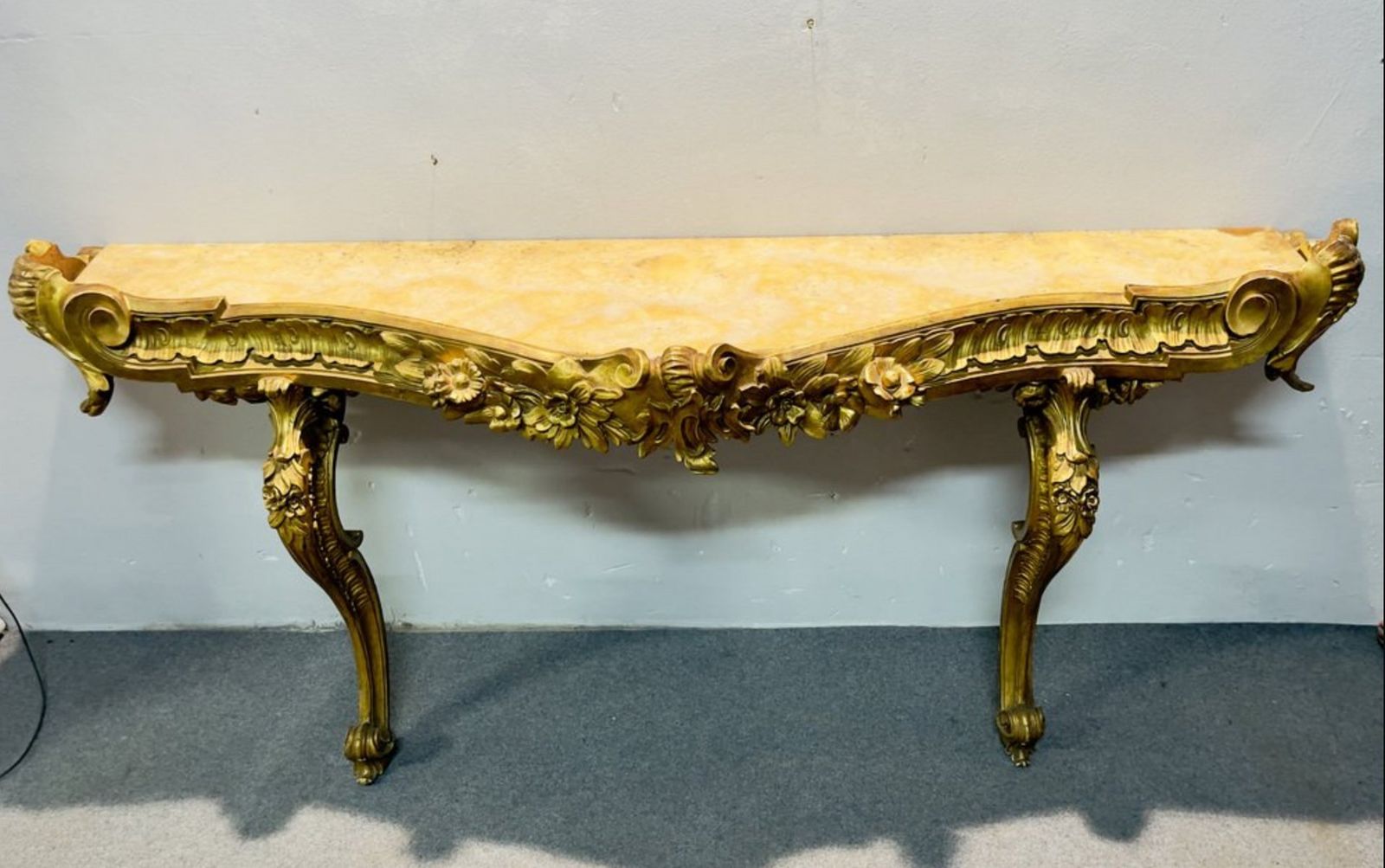 Baroque Gold Gilded Console With Giallo Reale Marble Top, 18th Century