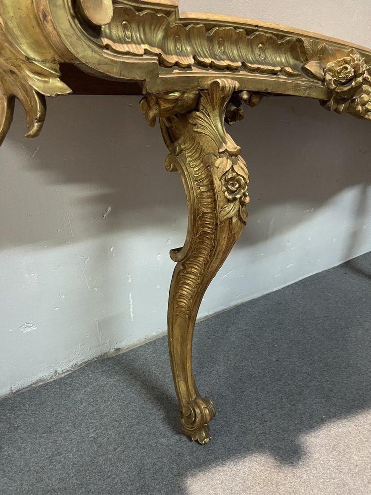 Baroque Gold Gilded Console With Giallo Reale Marble Top, 18th Century photo vinterior