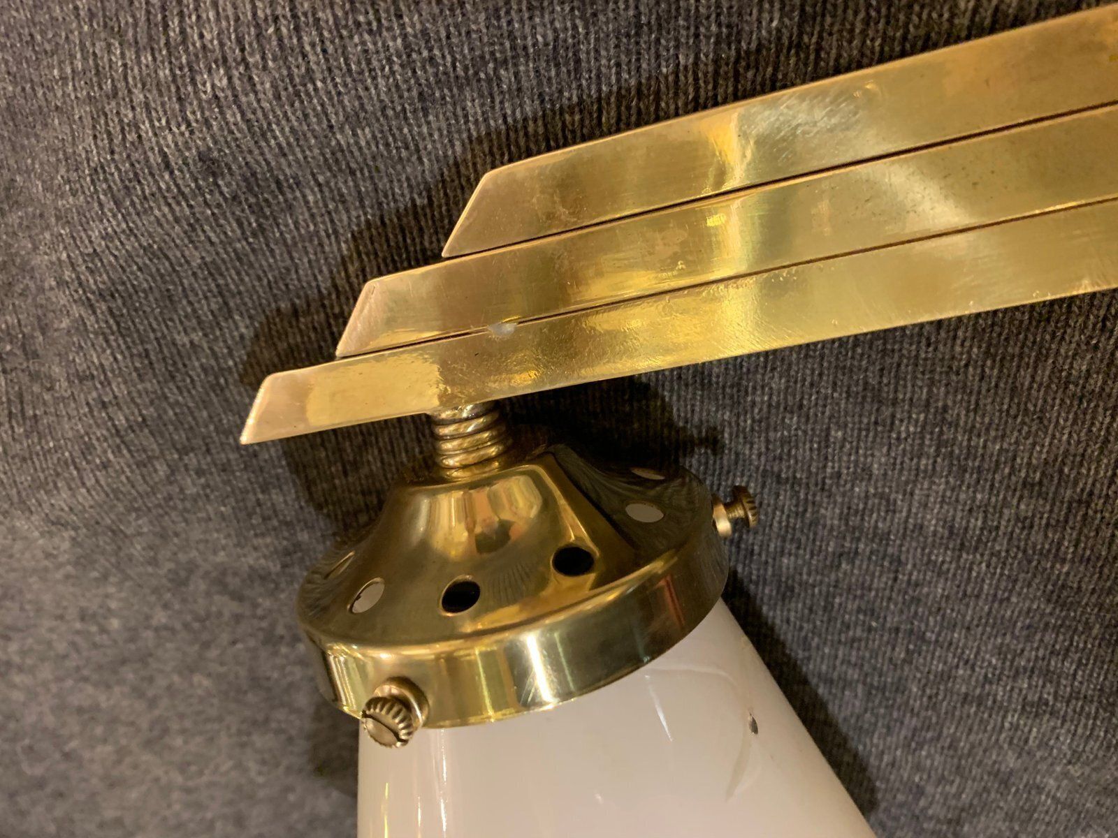 Italian Art Deco Brass Wall Lamps With Opaline Glass Tulip Shades, 1920s, Set Of 2 photo for sale