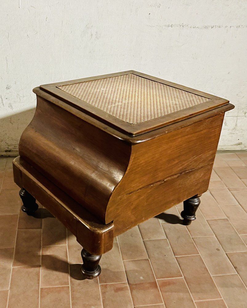English Ladder Container In Walnut And Silkscreened Leather, Late 19th Century photo Furniture
