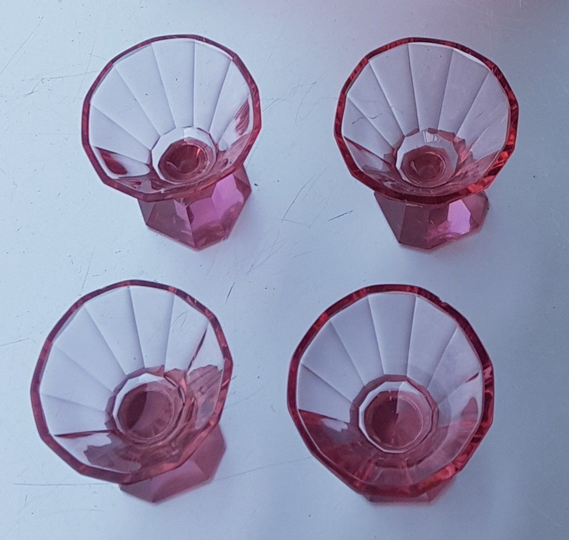 Art Deco Pink Crystal Glass Decanter With Glasses, Set Of 3 photo for sale