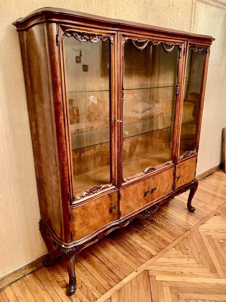 Italian Walnut Burl Chippendale Display Cabinet, 1960s photo furniture
