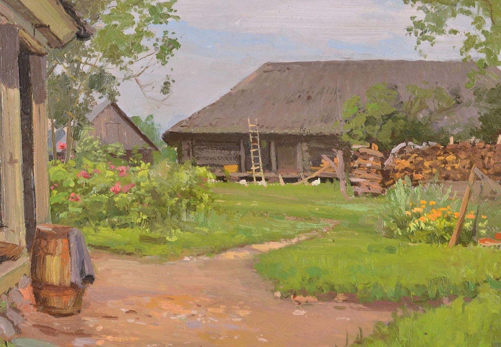 Alfejs Bromults Courtyard, Cardboard/Oil, 43x55 Cm, 19541954 photo for sale