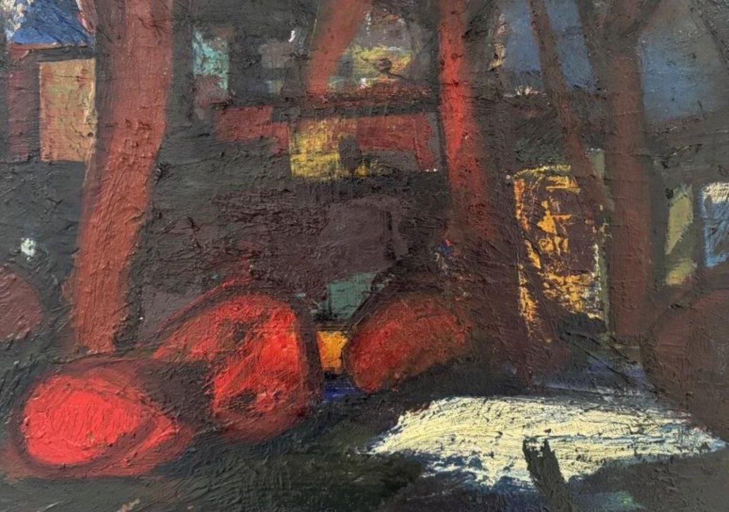 Aleksandr Rodin (1922 2001)landscape With Red Stones  Oil/Canvas, 50x53 Cm photo furniture