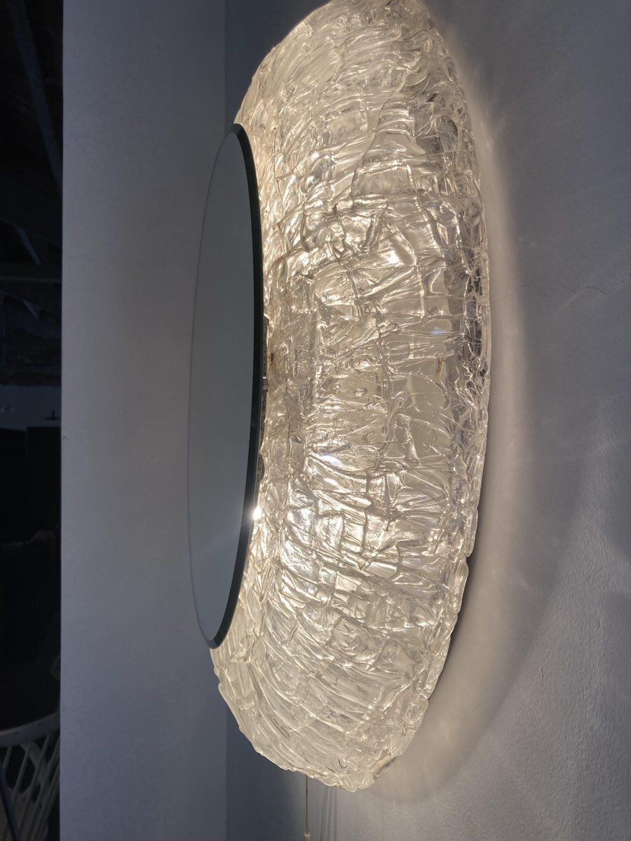 Lage Round Back Lit Acrylic Ice Glass Wall Mirror Attributed To Egon Hillebrand For Hillebrand Lighting, Germany, 1970s photo buy