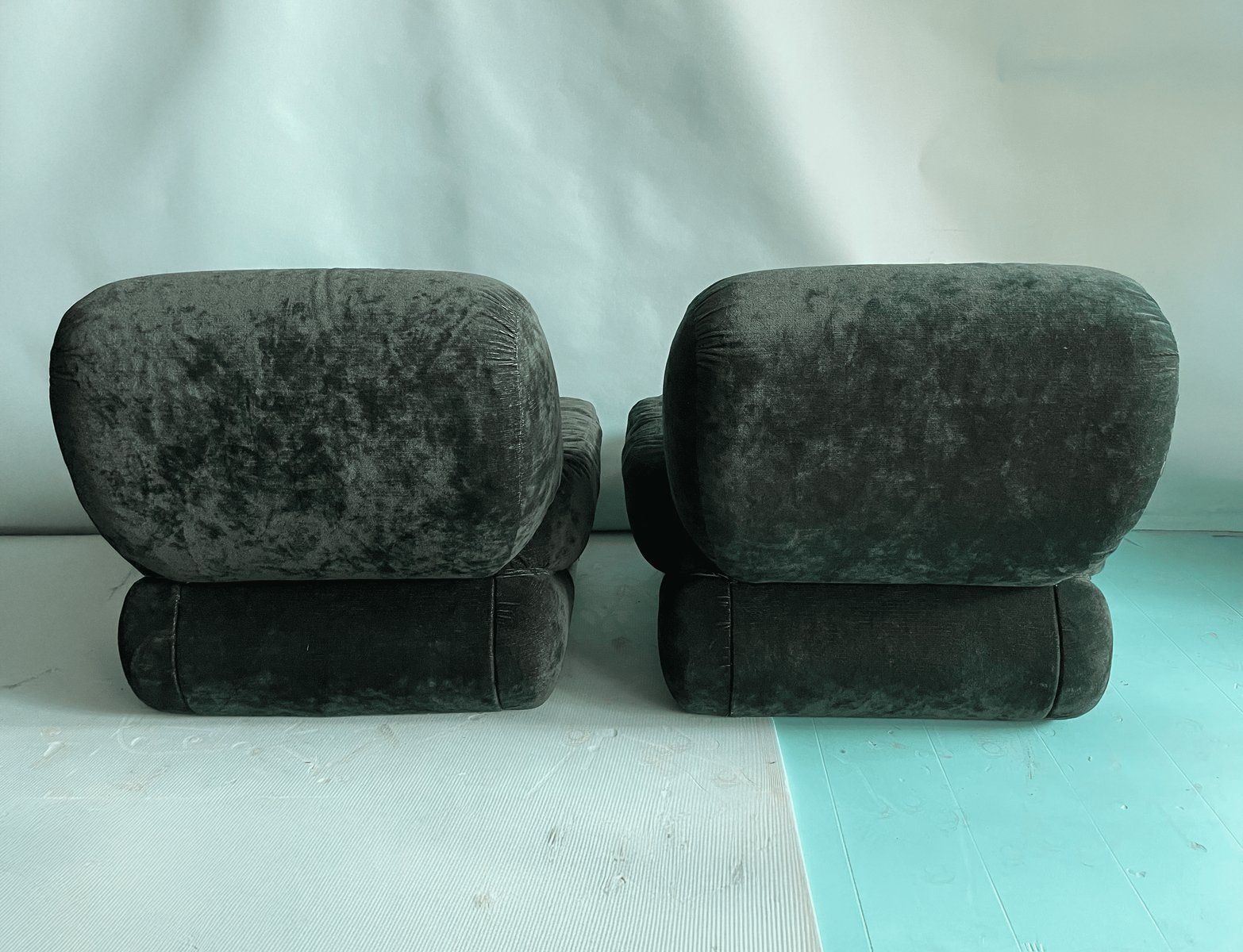 photo buy Italian Green Velvet Lounge Chairs,1970s, Set Of 2