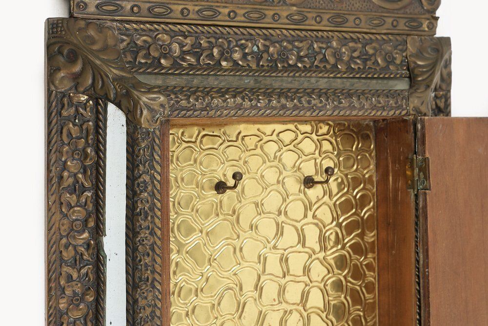 Art Deco French Copper Wall Cabinet With Beveled Mirror, 1930s photo buy