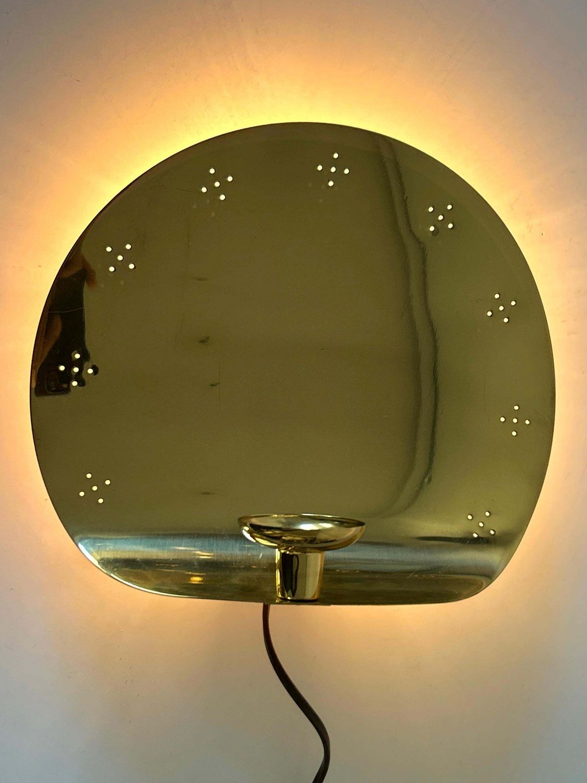 photo for sale Elegant Mid Century Brass Sconce With Candle Holder By Boréns Borås Sweden 1970s