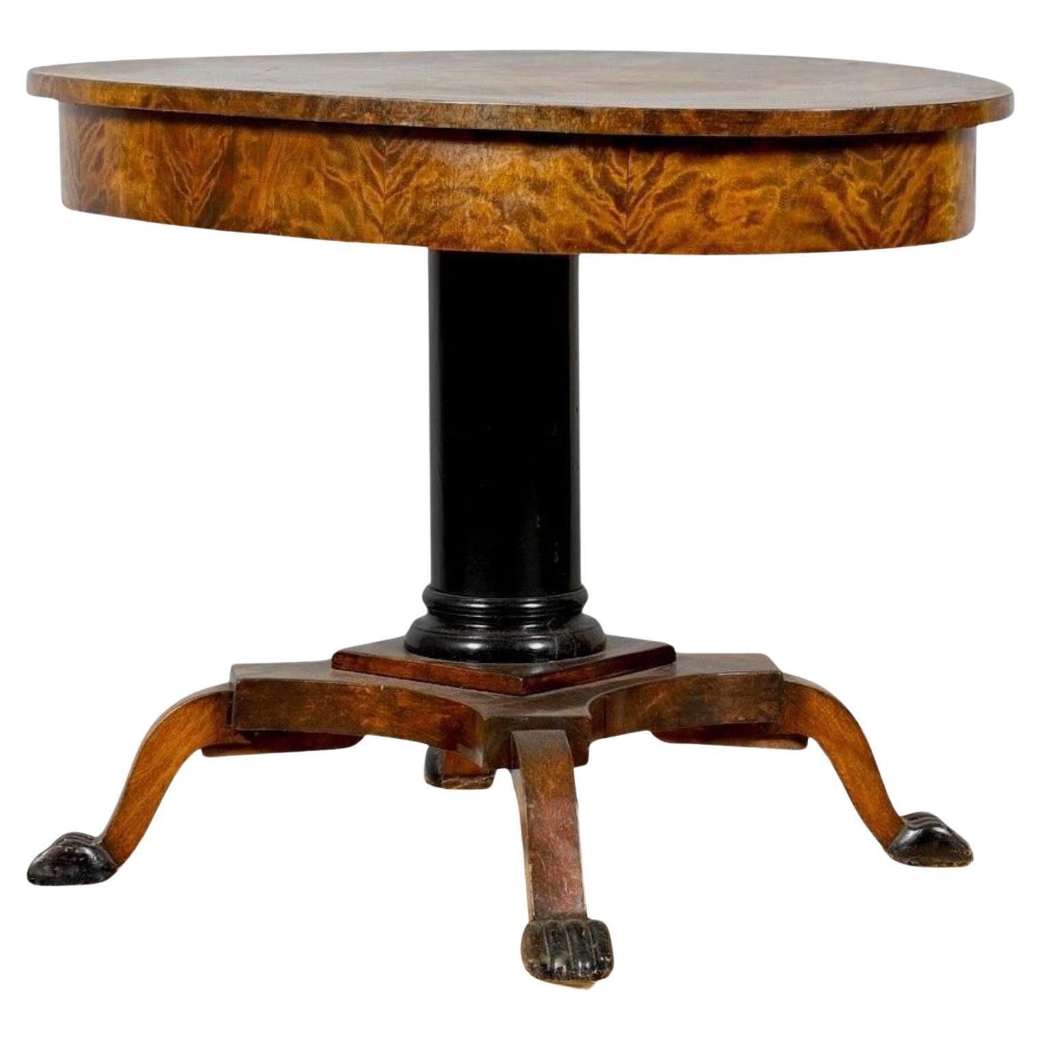 Swedish Biedermeier Pedestal Table Golden Birch 104cm Lions Feet 1800s