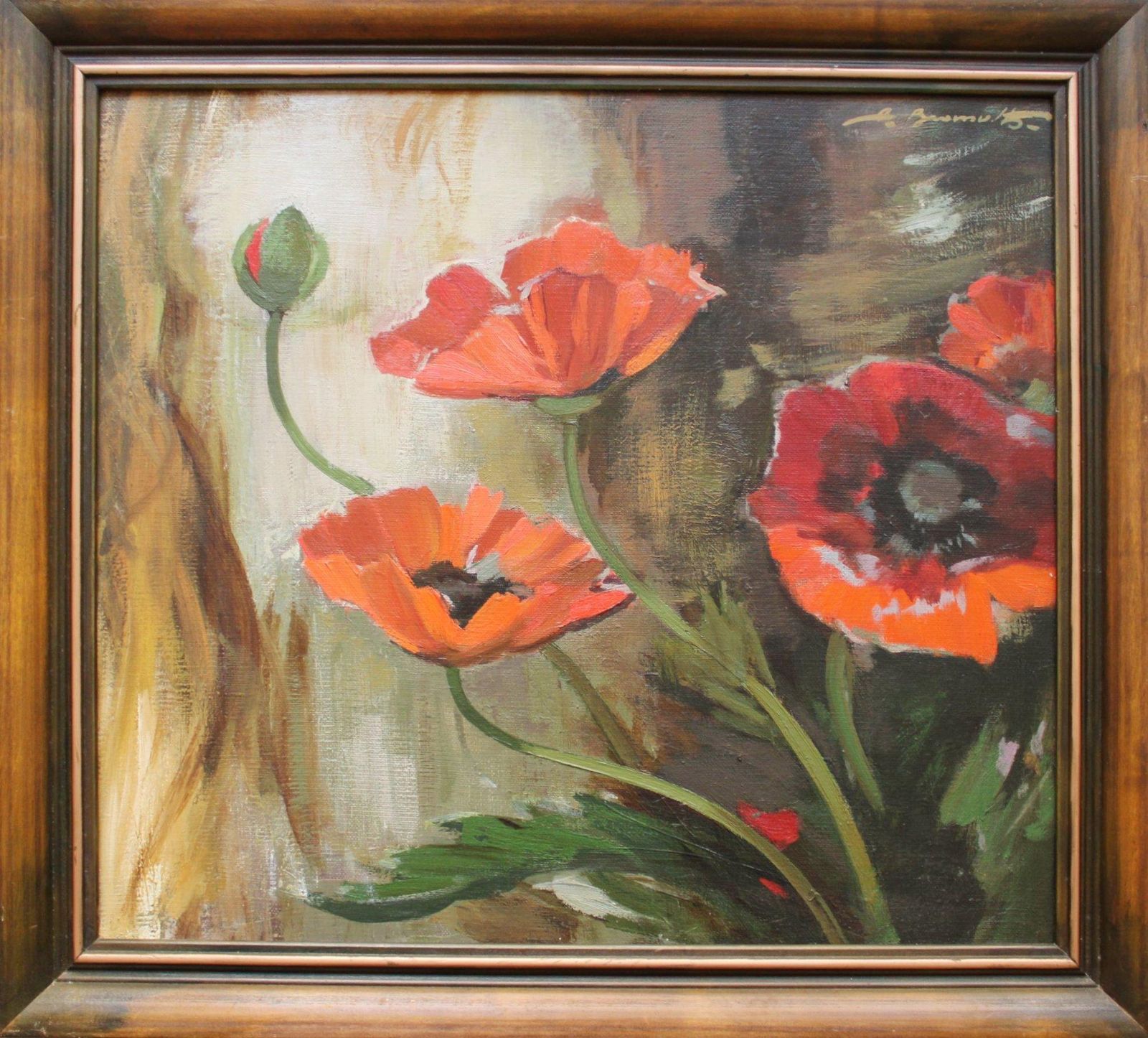 Alfejs Bromults Poppies,  Oil/Canvas, 54x60 Cm1979 photo furniture