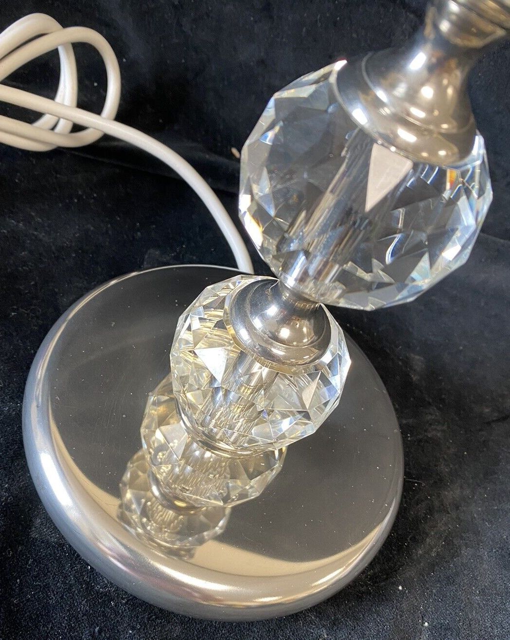 Designer Lighting  40 Cm Tall Glass Crystal  Table Lamp & Polished Silver Metal photo vinterior
