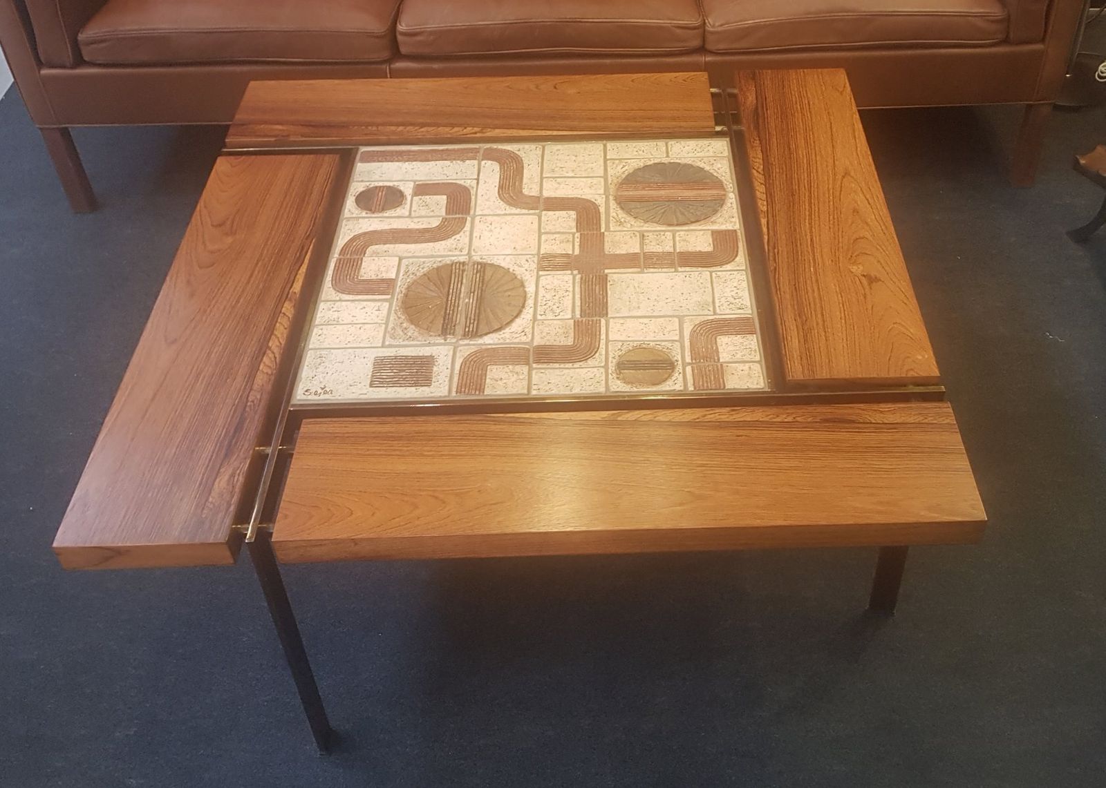 Coffee Table In Rosewood With Brass And Ceramic By Svend Aage Jessen photo for sale