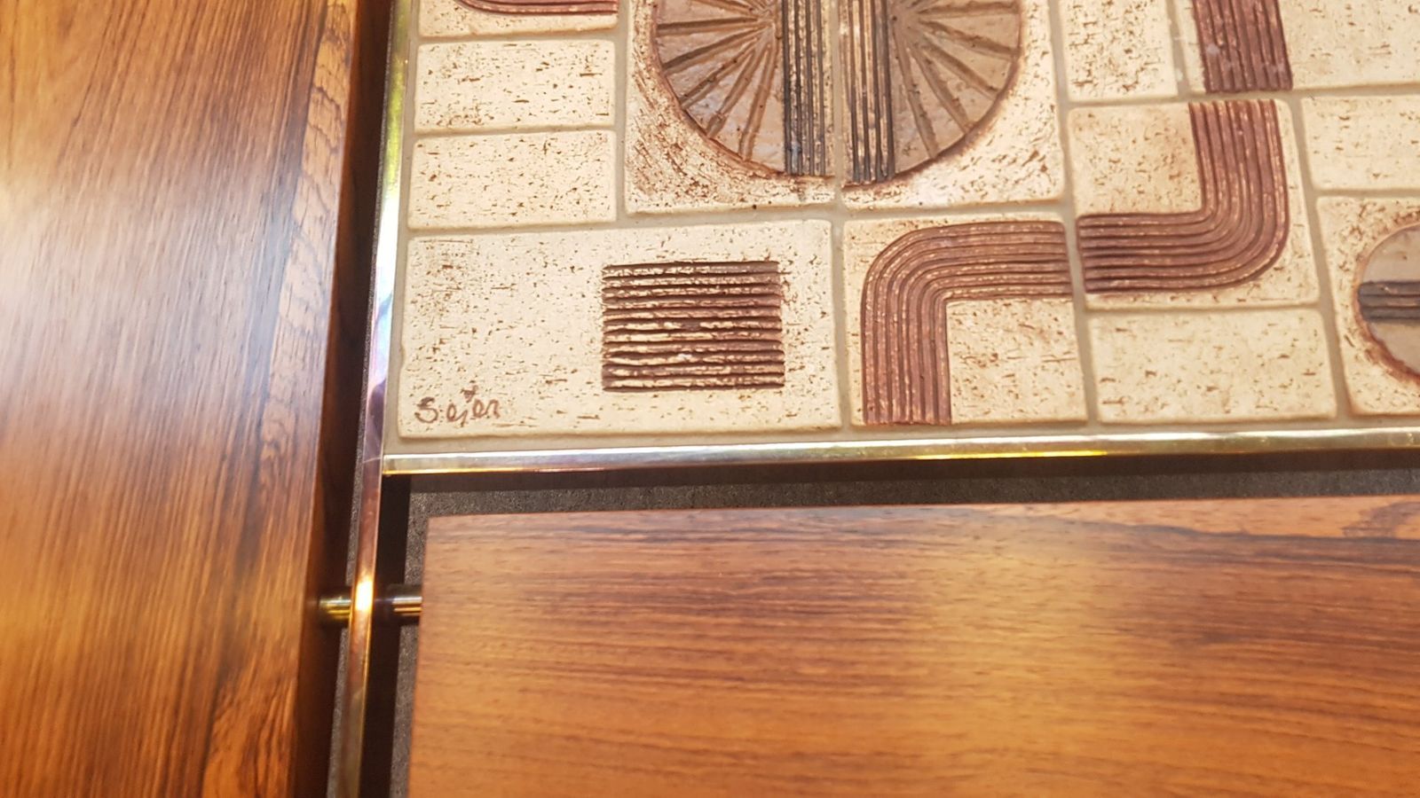 Coffee Table In Rosewood With Brass And Ceramic By Svend Aage Jessen photo 4722.0