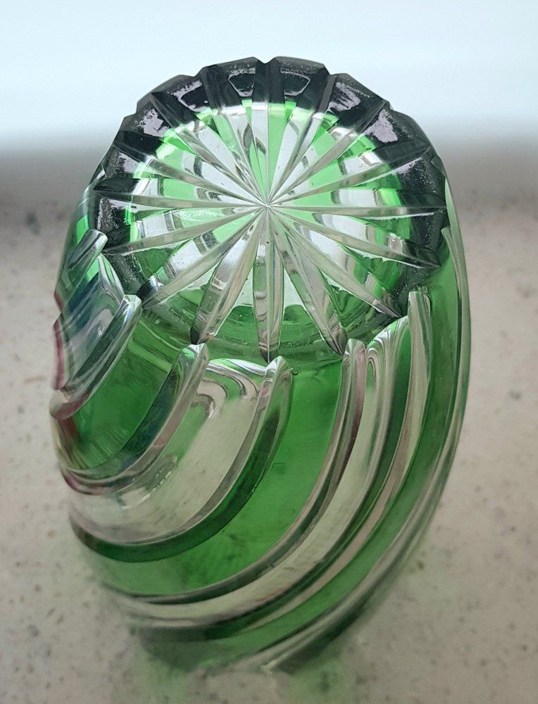 Antique Green Clear Crystal Cut Glass Vase By Joh. Oertel photo Home Decor