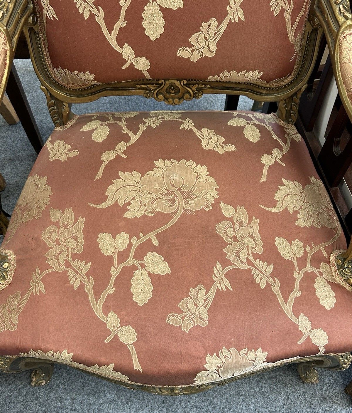 Antique Gilt French Armchair Ornate Carved & Gessoed Frame photo for sale