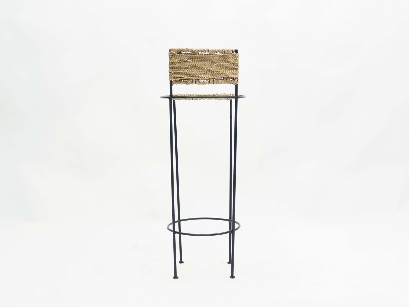 photo furniture Pair Of French Bar Stools Rope And Metal Attributed To Audoux Minet