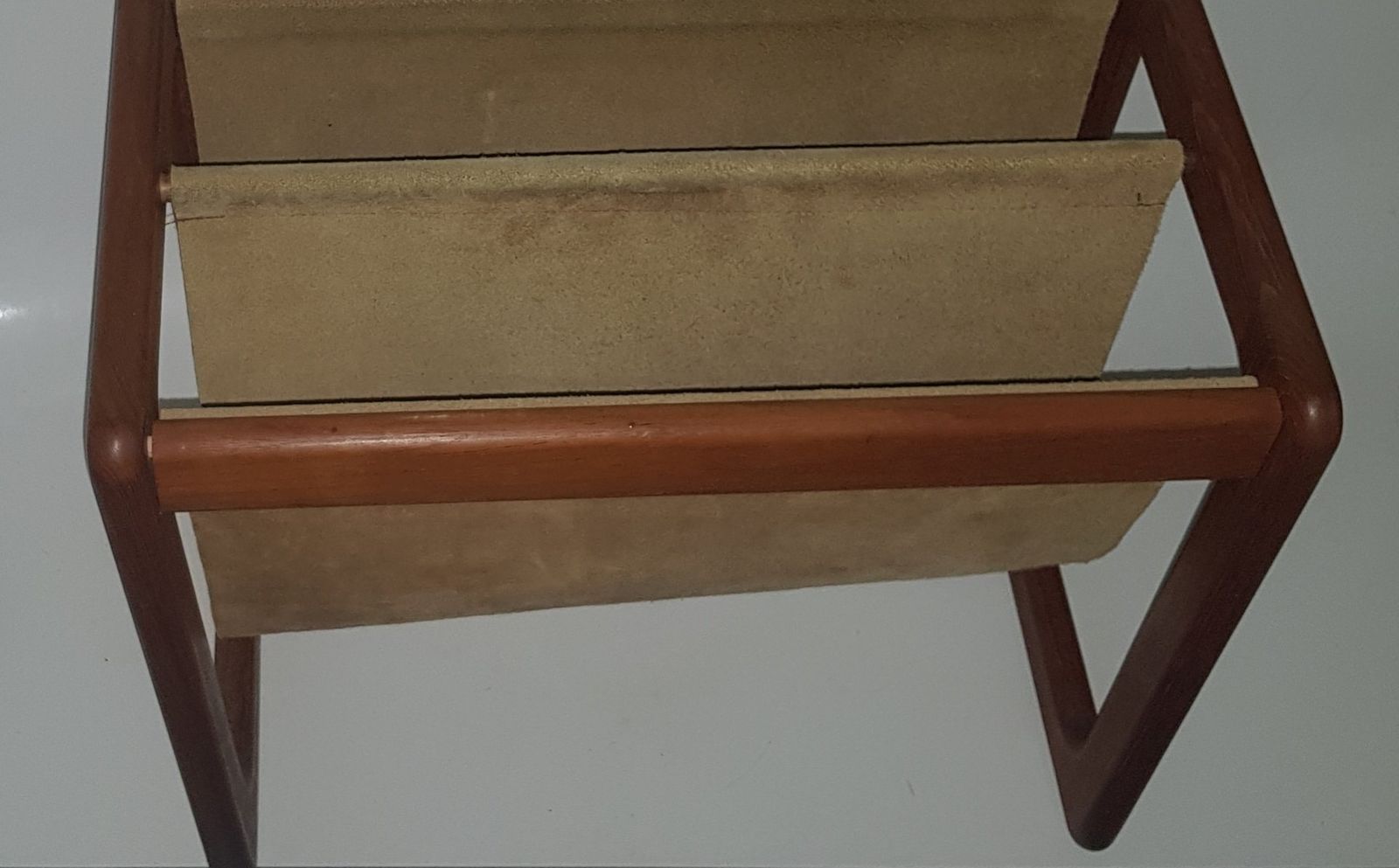Mid Century Danish Teak Newspaper Stand With Suede Pockets photo Home Decor