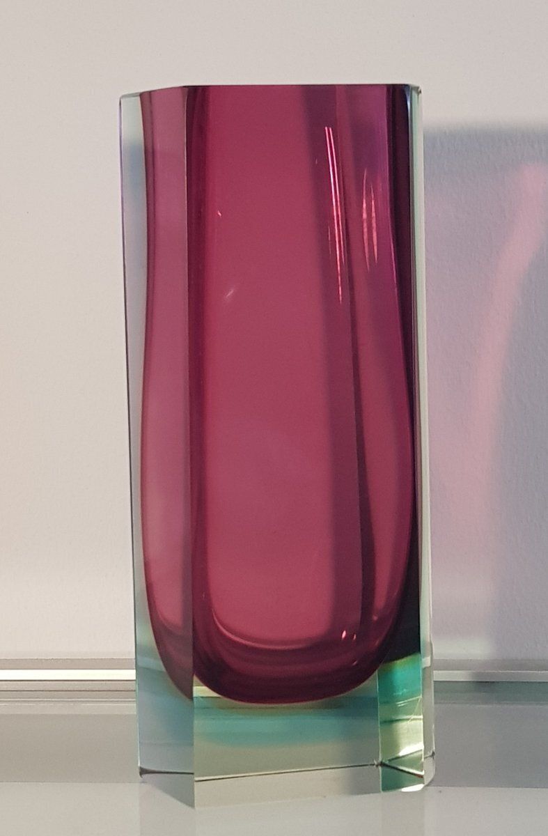 Asymmetrical Sommerso Murano Glass Block Vase, 1960s photo furniture